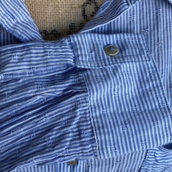 Free People blue white stripe button down split back cotton long sleeve shirt - Picture 8 of 16
